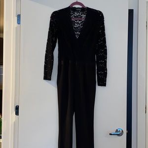 Black long sleeve lace deep v neck jumpsuit